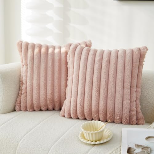 Sunday Praise Faux Fur Plush Decorative Throw Pillow Covers 18x18 Pink by SundayPraise