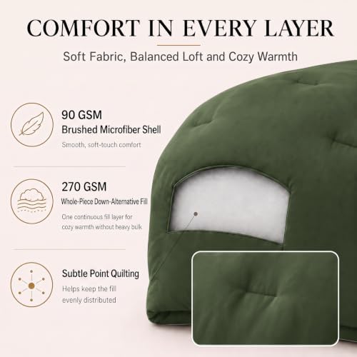 CozyLux Oversized King Comforter Set, 3 Pieces Olive Green Quilted Bedding - Image 3