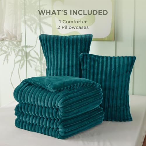 Bedsure Large Queen Fluffy Comforter Set, Cozy Fleece Teal Bedding - Image 7