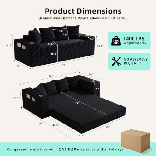 77" Convertible Futon Sofa Bed, Boneless Couch - Image 3