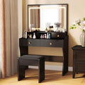 COMHOMA Vanity Desk with LED Lights Mirror & Power Outlet, Small Makeup Vanity by ComHoma
