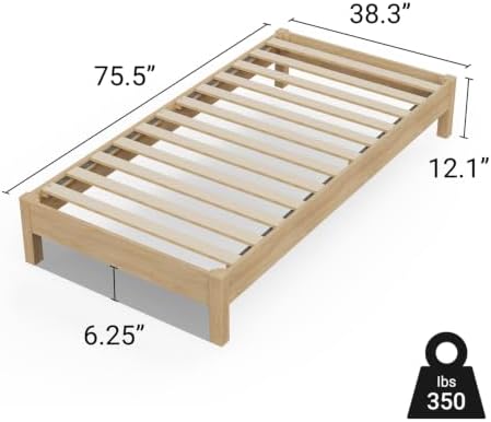 Twin Bed Frame Signature Solid Pine Wood Platform, Noise Free, Under Bed Storage - Image 2