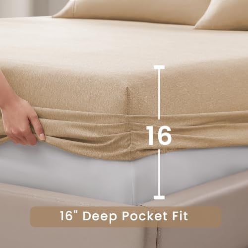 ROSE&RISY Heathered Beige Queen Sheet Set, Breathable and Cooling, Includes 1 - Image 7
