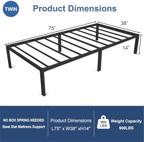 Twin Size Metal Bed Frame, 14 Inch Platform Bed Frame - Image 2