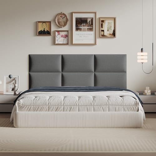 Oversized Dark Gray Linen Headboard 24x12 Inch 12-Panel Set by MAQQL