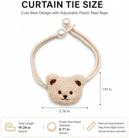 Beige Bear Curtain Tiebacks 4 Pack, Adjustable No-Drill Rope Ties - Image 2