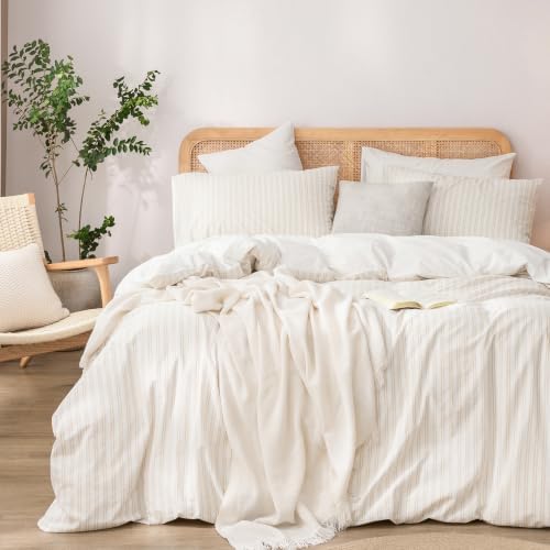 BESTOUCH Striped Duvet Cover Set 100% Washed Cotton, Oversized Full by BESTOUCH