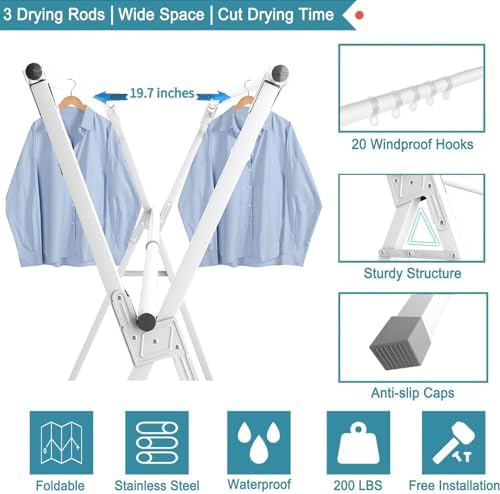 JAUREE 95 Inches Clothes Drying Rack, Drying Rack Clothing Folding Indoor - Image 4