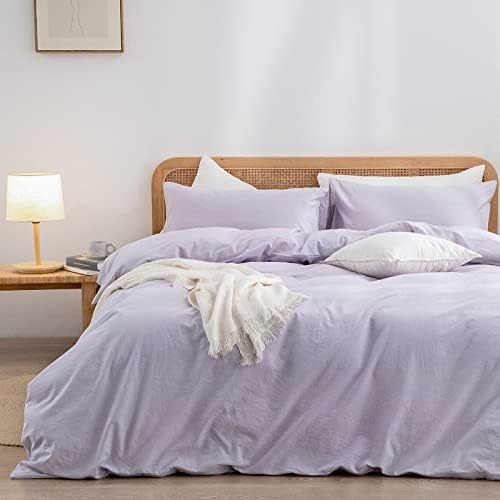 BESTOUCH Cotton Solid Duvet Cover Set Linen Feel Taro Purple Full by BESTOUCH