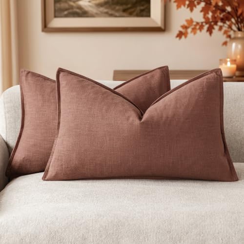 Foindtower Decorative Linen Lumbar Throw Pillow Covers 12x20 Inch Rust Red by Foindtower