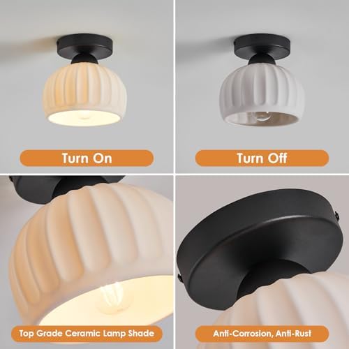 Vintage Black Semi Flush Mount Hallway Ceiling Light 2 Pack 7.1″ Ceramic - Image 4