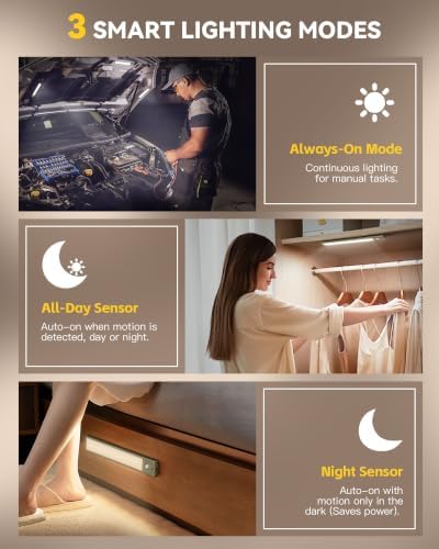 10.5 Inch 2 Pack Under Cabinet Lighting, 3 Color Temps Rechargeable Motion - Image 3