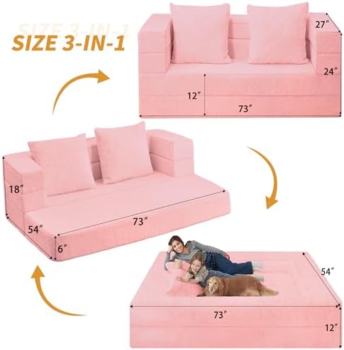 Futon Sofa Bed with Pillow, 3-in-1 Sleeper Sofa Bed with Removable Cover - Image 3