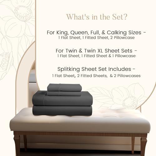 4 PC Egyptian Cotton Sheets Full Sheet Set 15" Deep Pocket- Charcoal - Image 5