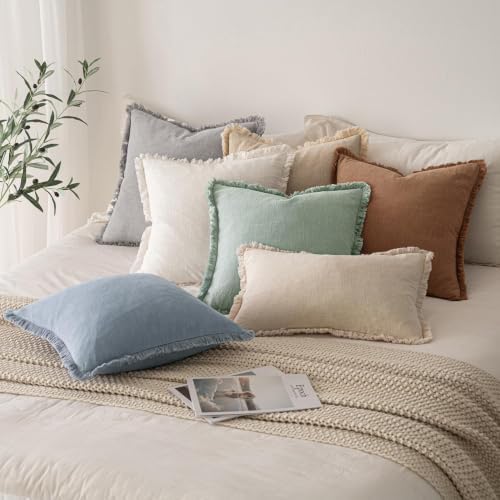 MIULEE Linen Fringe Decorative Euro Throw Pillow Covers Aqua Green 22x22 - Image 6