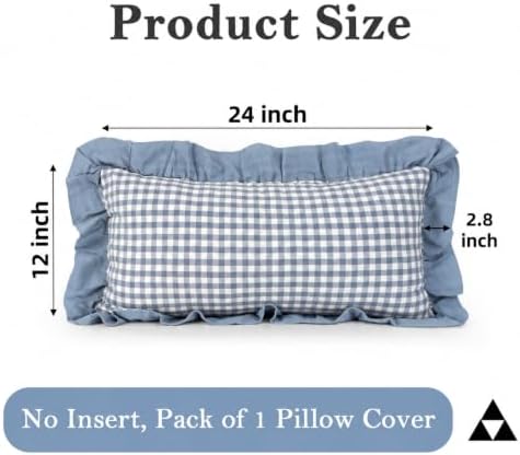 JoraLion Ruffled 12x24 Pillow Cover Gingham Smoke Blue Solid Edge - Image 4