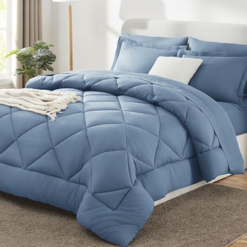 CozyLux California King Comforter Set 104"x96", 7 Piece, Dusty Blue by CozyLux