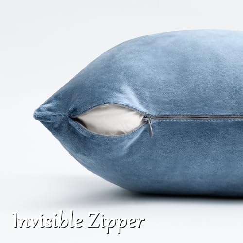 GIGIZAZA Stone Blue Velvet Throw Pillow Covers 16x16 Pack of 2 - Image 4
