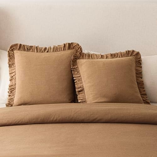 Foindtower Linen Fringe Ruffle Throw Pillow Covers 18×18 Inch Orange Brown - Image 5