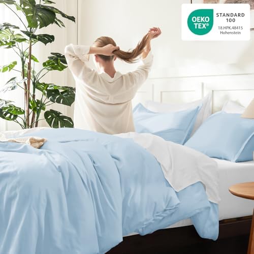 Litanika Light Blue Comforter Full Size, 3 Pieces Lightweight Solid Bed Set - Image 4