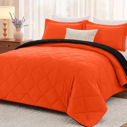 downluxe Twin Comforter Set Soft Reversible 2 Pieces, Flame/Black by Downluxe