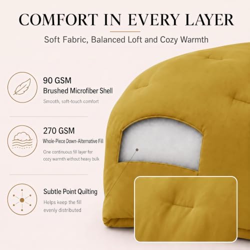 CozyLux Queen Comforter Set 3-Piece Down Alternative Bedding Mustard Yellow - Image 3