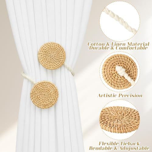 Panelee 2 Pack Boho Curtain Tiebacks, Rattan Curtain Holdbacks - Image 4