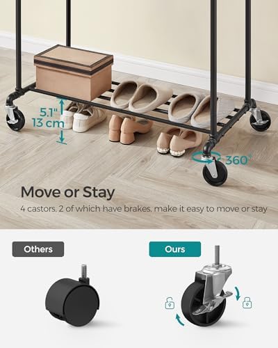 SONGMICS Heavy-Duty Clothes Rack, Double-Rod, Metal Frame on Wheels - Image 5