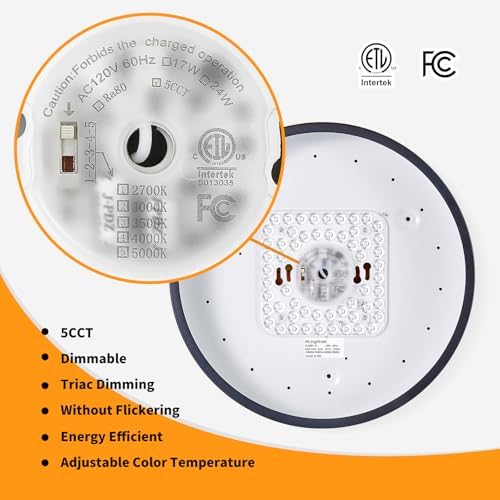 HLightnet Flush Mount Ceiling Light Black LED Dimmable 5CCT 11.8 Inch 24W - Image 3