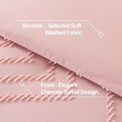 Andency Blush Pink Comforter Set Queen Size, 3 Pieces Boho Bed Set - Image 5