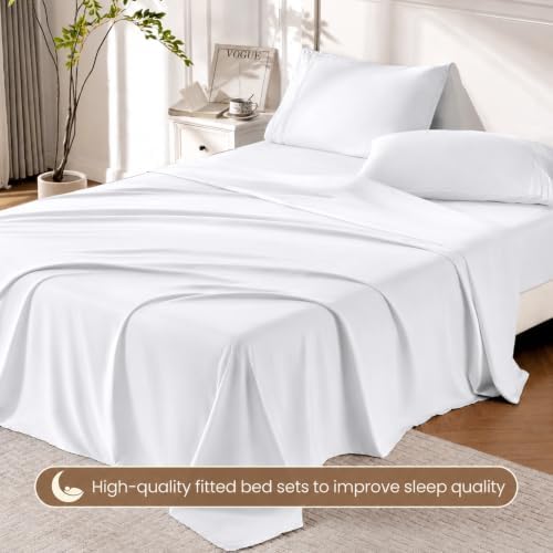ROSE&RISY Off White Twin Sheet Set, Pre-Washed Brushed Cotton-Like Microfiber - Image 2