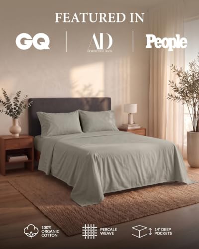 LANE LINEN Queen Bed Sheets 100% Organic Cotton Percale Cooling - Image 2