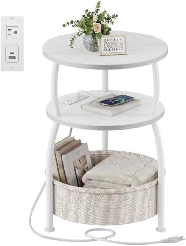 Round Side Table with Charging Station, USB Type C Port by designyourhome