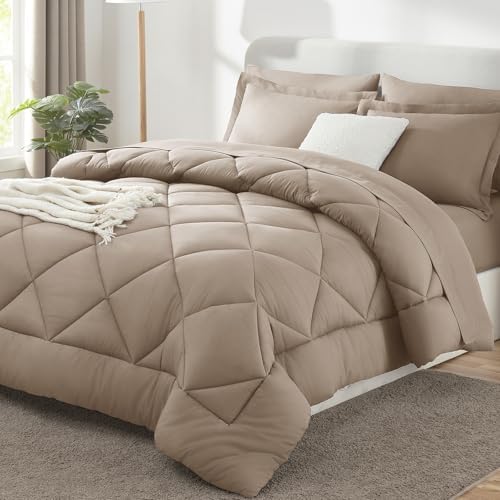 CozyLux King Comforter Set 102"x90" Khaki by CozyLux