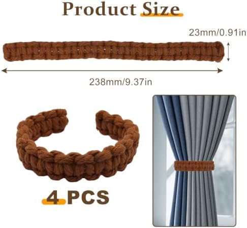 4 Pack Braided Linen Curtain Tiebacks, Boho Elegant Farmhouse Rustic Flexible - Image 2