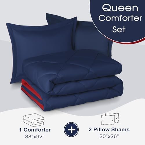 Basic Beyond Queen Navy and Red Comforter Set - Image 6