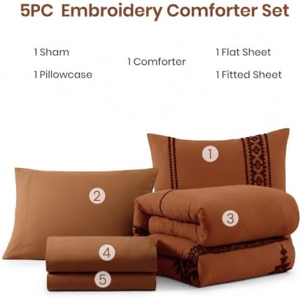 MaiRêve Embroidery Twin XL Comforter Set 5 Pieces Burnt Orange Bed in a Bag - Image 7