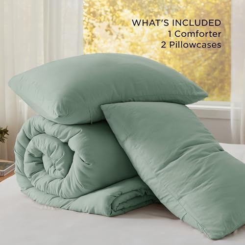 Bedsure Comforter Set Full Prewashed Soft Bedding 3Pcs Sage Green 82"x86" - Image 6