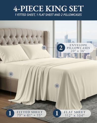 LANE LINEN King Size 100% Egyptian Cotton Sheets Sateen - Image 2