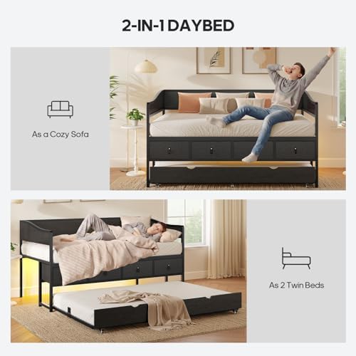 ADORNEVE Twin Daybed with Trundle, 4 Storage Drawers, LED Light - Image 5