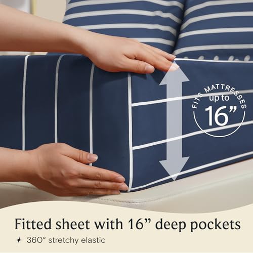 Twin Size Striped Sheets, Deep Pocket 3PC Cooling Breathable Bed Sheet Set - Image 5