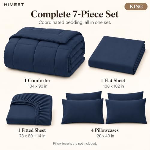 HIMEET King Size Comforter Set Navy, 7 Pieces Bed in a Bag - Image 2