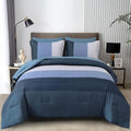 WONGS BEDDING Navy Blue Comforter Set Full, Reversible Blue Stripe Patchwork by WONGSBEDDING