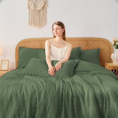King Size Comforter Set with Sheets, Olive Green - Image 2