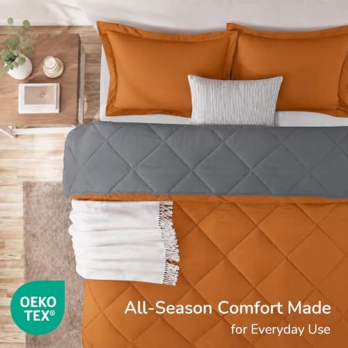 downluxe King Comforter Set Soft Reversible 3 Pieces, Burnt Orange/Grey - Image 4