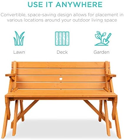 Best Choice Products 2-in-1 Transforming Interchangeable Outdoor Wooden Picnic - Image 4