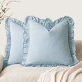 Foindtower Linen Fringe Ruffle Throw Decorative Pillow Cover 18×18 Sky Blue by Foindtower