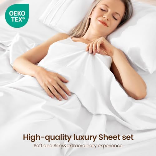ROSE&RISY Off White Twin Sheet Set, Pre-Washed Brushed Cotton-Like Microfiber - Image 3