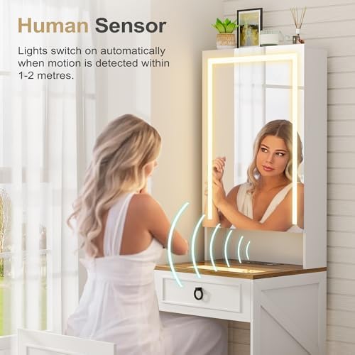 Lvifur 3-in-1 Vanity Desk with Mirror and Lights & Storage Stool - Image 3