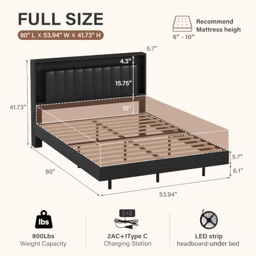 Belffin Full Size Floating LED Bed Frame, Modern Bed - Image 2